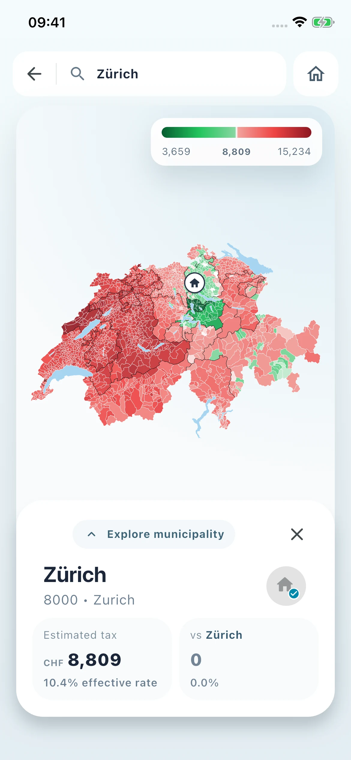 Untaxed personalized Swiss municipality tax map for Zürich