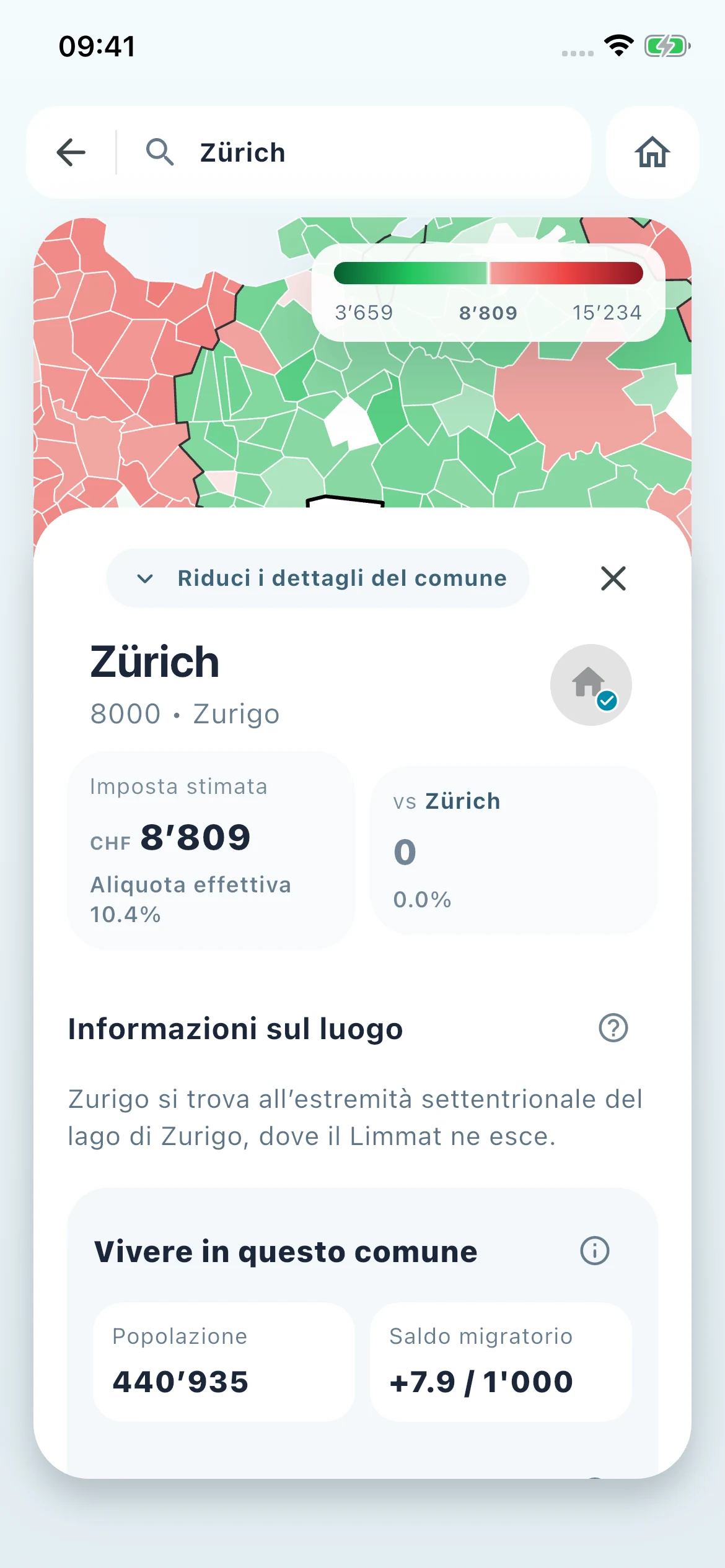 Dettagli del comune di Zurigo in Untaxed, con popolazione e servizi locali